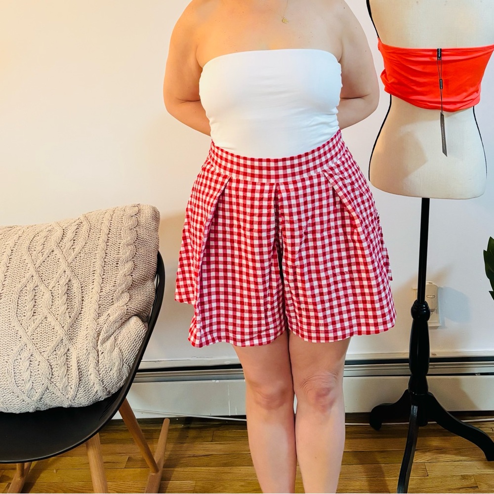 Zara Red and White Gingham Women Shorts